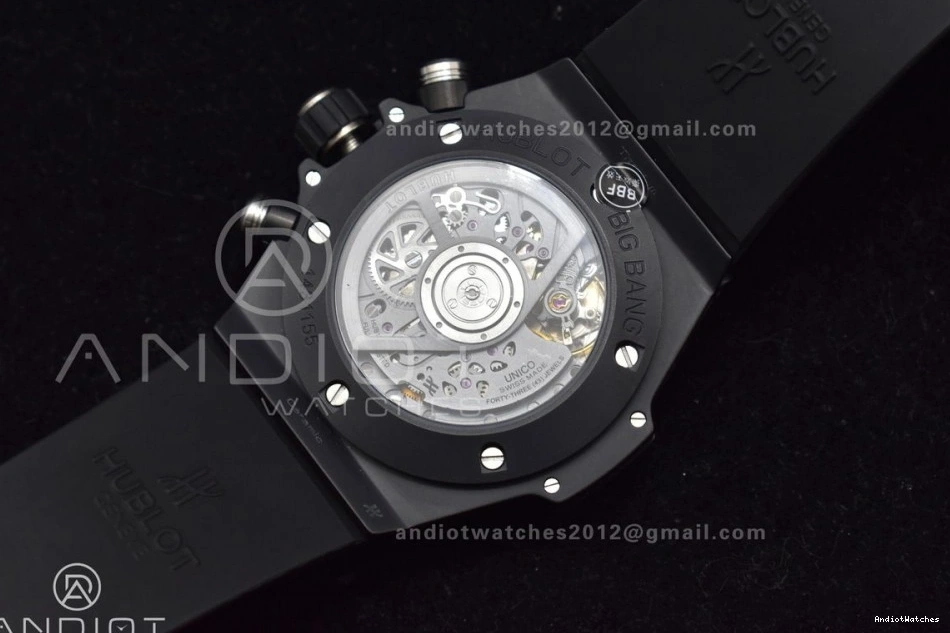 Full Best Big A on Bang Black Edition Hublot Skeleton BestValue 1:1 Black Strap 893 ZF Rubber Dial Unico 1117